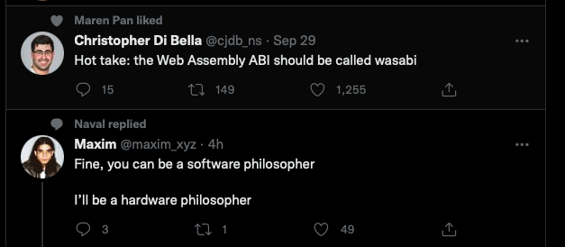 Two Tweets, one atop the other. One is highlighted, but it’s hard to tell which since the contrast is low.